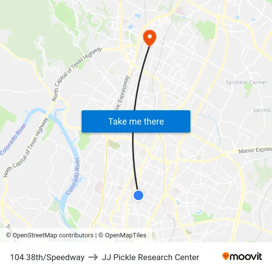 104 38th/Speedway to JJ Pickle Research Center map