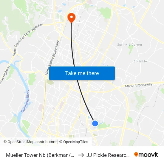 Mueller Tower Nb (Berkman/Tom Miller) to JJ Pickle Research Center map
