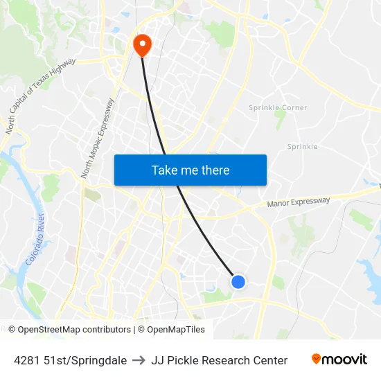 4281 51st/Springdale to JJ Pickle Research Center map
