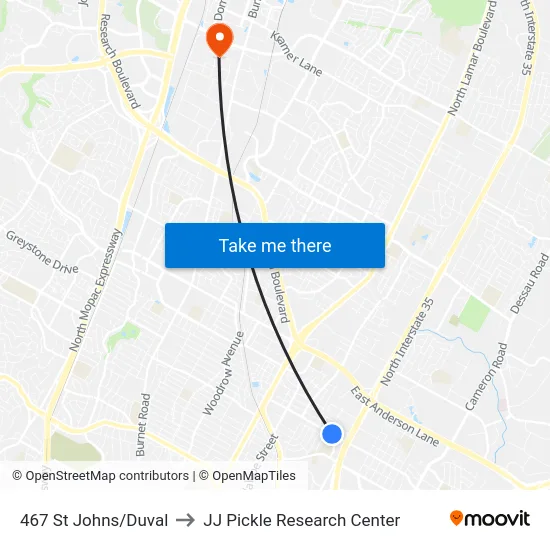 467 St Johns/Duval to JJ Pickle Research Center map