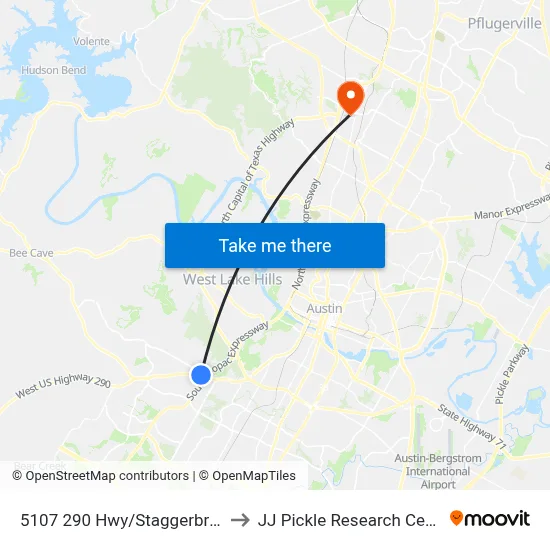 5107 290 Hwy/Staggerbrush to JJ Pickle Research Center map