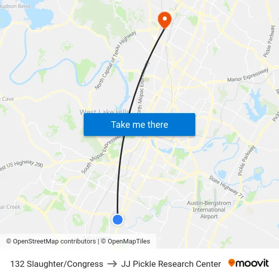 132 Slaughter/Congress to JJ Pickle Research Center map