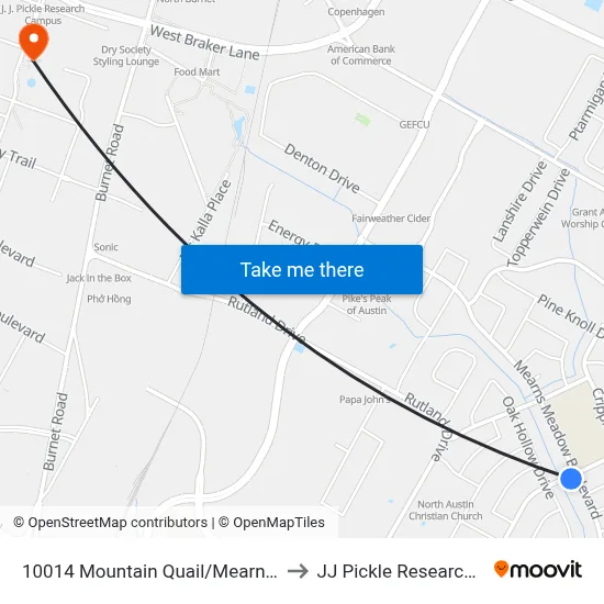 10014 Mountain Quail/Mearns Meadow to JJ Pickle Research Center map
