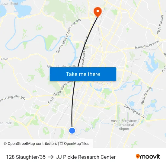 128 Slaughter/35 to JJ Pickle Research Center map