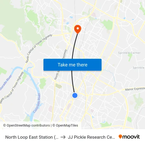 North Loop East Station (Sb) to JJ Pickle Research Center map