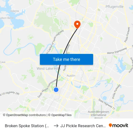 Broken Spoke Station (Nb) to JJ Pickle Research Center map