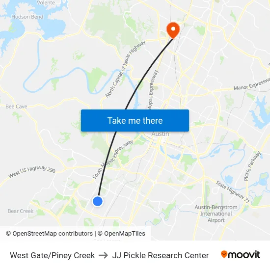 West Gate/Piney Creek to JJ Pickle Research Center map