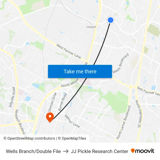 Wells Branch/Double File to JJ Pickle Research Center map