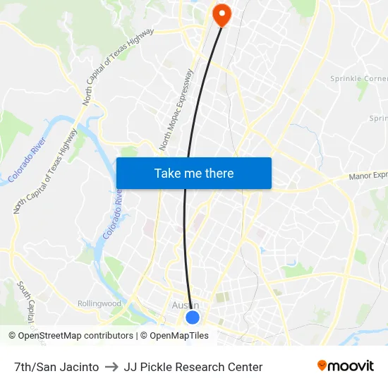 7th/San Jacinto to JJ Pickle Research Center map