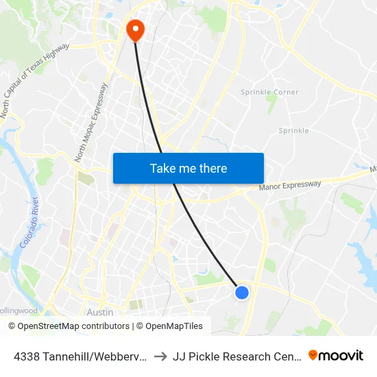 4338 Tannehill/Webberville to JJ Pickle Research Center map