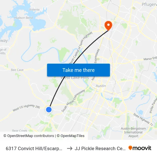 6317 Convict Hill/Escarpment to JJ Pickle Research Center map