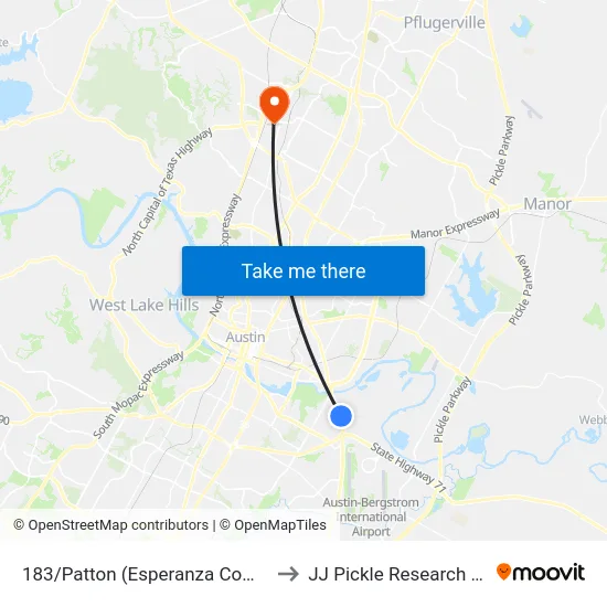 183/Patton (Esperanza Community) to JJ Pickle Research Center map