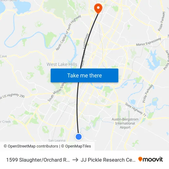 1599 Slaughter/Orchard Ridge to JJ Pickle Research Center map