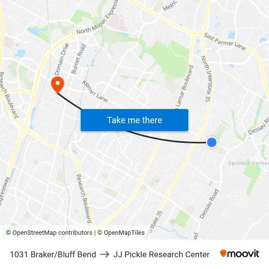 1031 Braker/Bluff Bend to JJ Pickle Research Center map
