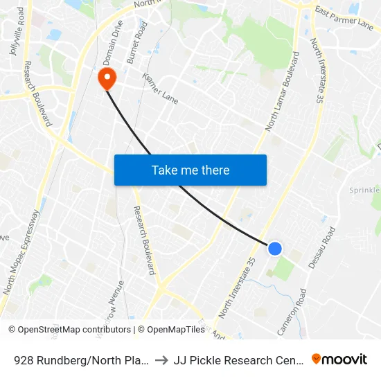 928 Rundberg/North Plaza to JJ Pickle Research Center map