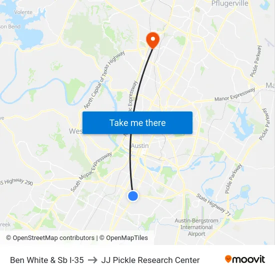 Ben White & Sb I-35 to JJ Pickle Research Center map