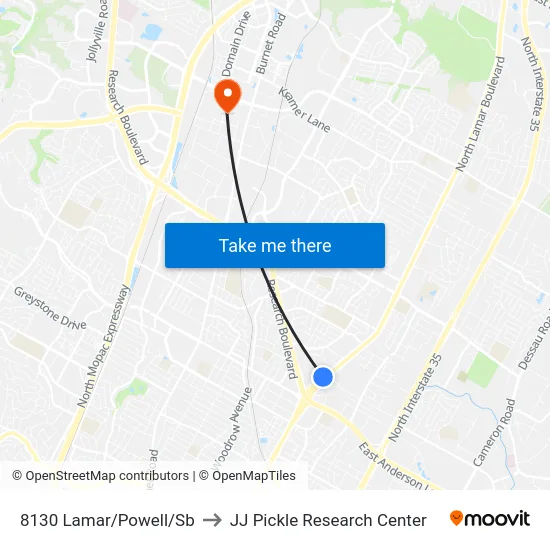 8130 Lamar/Powell/Sb to JJ Pickle Research Center map