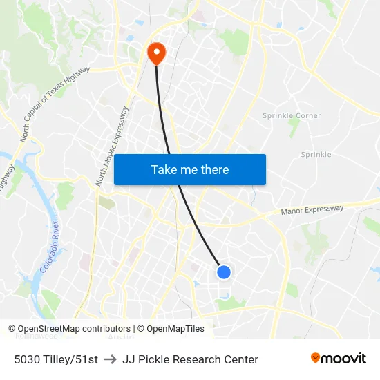 5030 Tilley/51st to JJ Pickle Research Center map