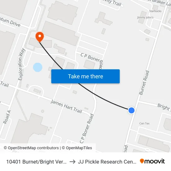 10401 Burnet/Bright Verde to JJ Pickle Research Center map