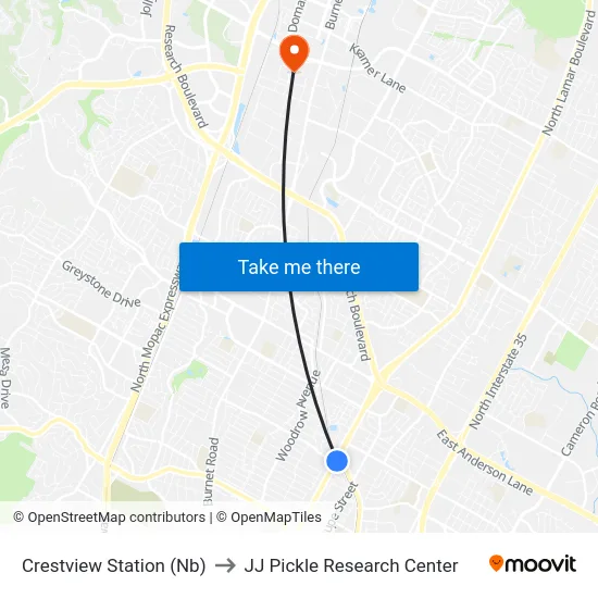 Crestview Station (Nb) to JJ Pickle Research Center map