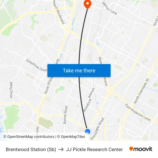 Brentwood Station (Sb) to JJ Pickle Research Center map