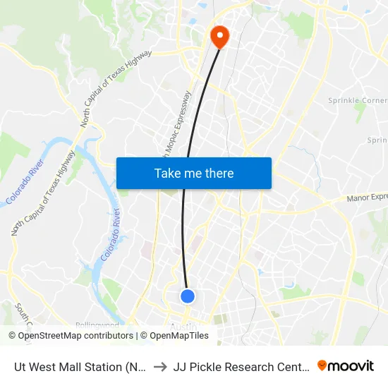 Ut West Mall Station (Nb) to JJ Pickle Research Center map