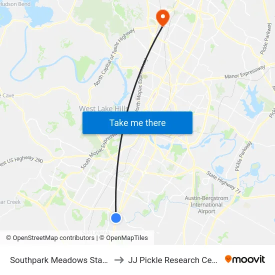Southpark Meadows Station to JJ Pickle Research Center map