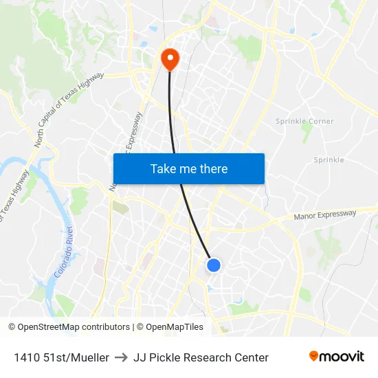 1410 51st/Mueller to JJ Pickle Research Center map