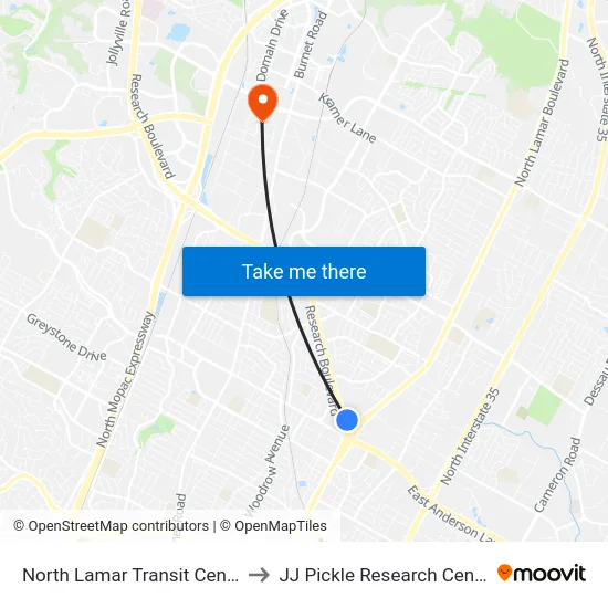 North Lamar Transit Center to JJ Pickle Research Center map