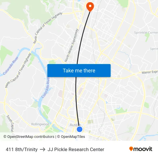 411 8th/Trinity to JJ Pickle Research Center map