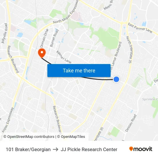 101 Braker/Georgian to JJ Pickle Research Center map