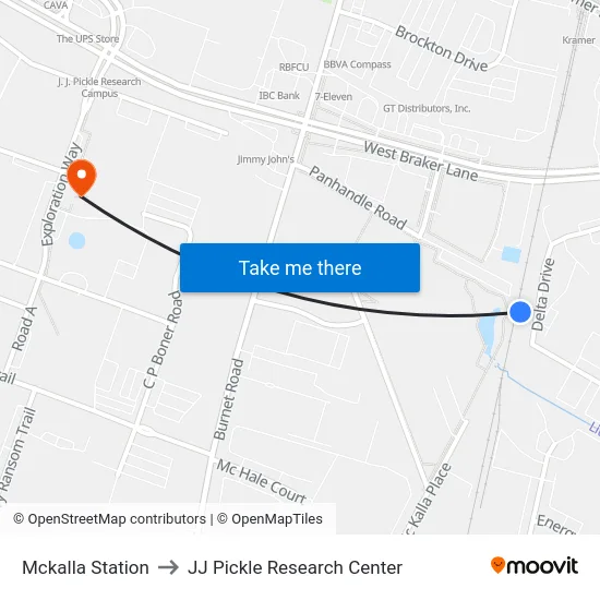 Mckalla Station to JJ Pickle Research Center map