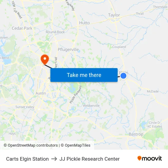 Carts Elgin Station to JJ Pickle Research Center map