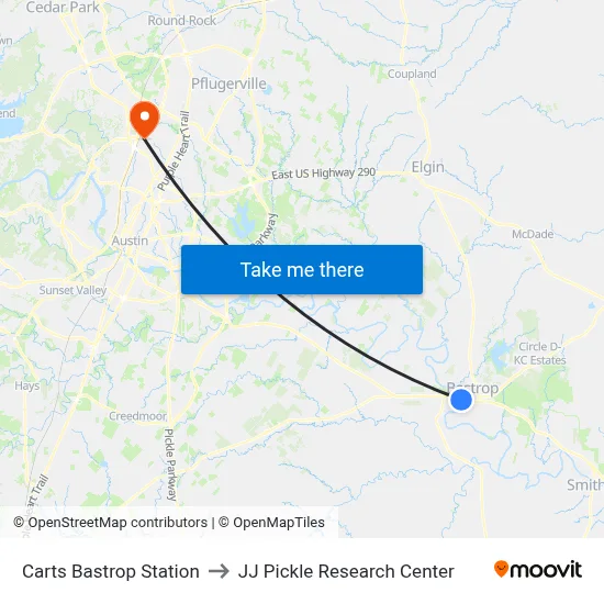 Carts Bastrop Station to JJ Pickle Research Center map