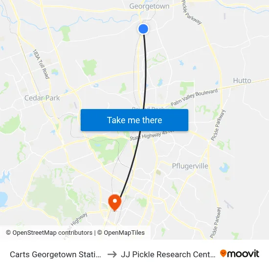 Carts Georgetown Station to JJ Pickle Research Center map