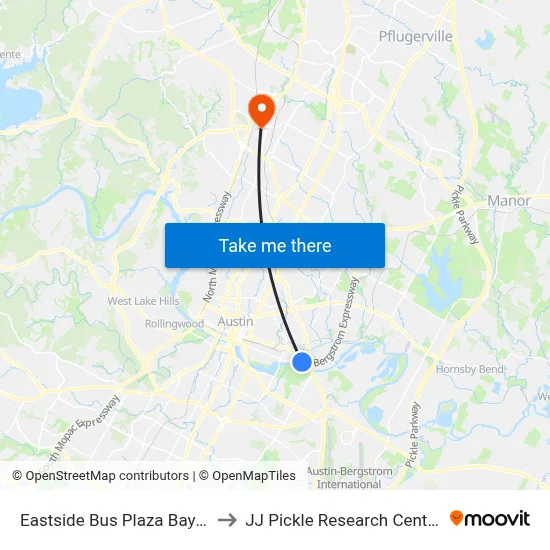 Eastside Bus Plaza Bay B to JJ Pickle Research Center map