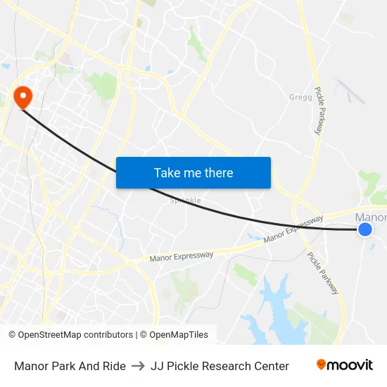 Manor Park And Ride to JJ Pickle Research Center map