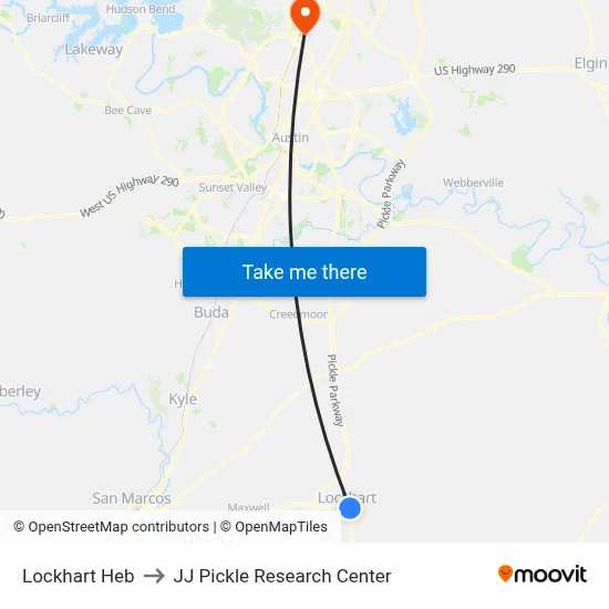 Lockhart Heb to JJ Pickle Research Center map