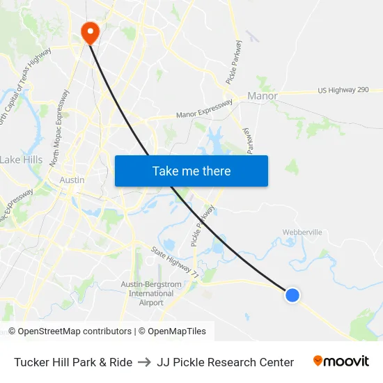 Tucker Hill Park & Ride to JJ Pickle Research Center map