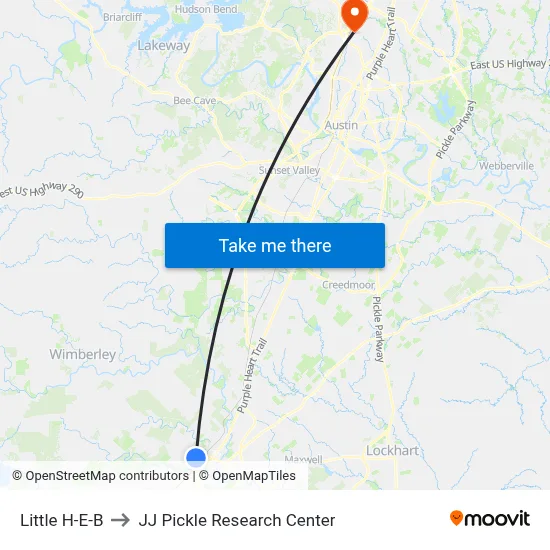 Little H-E-B to JJ Pickle Research Center map