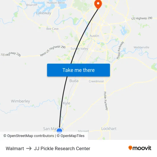 Walmart to JJ Pickle Research Center map