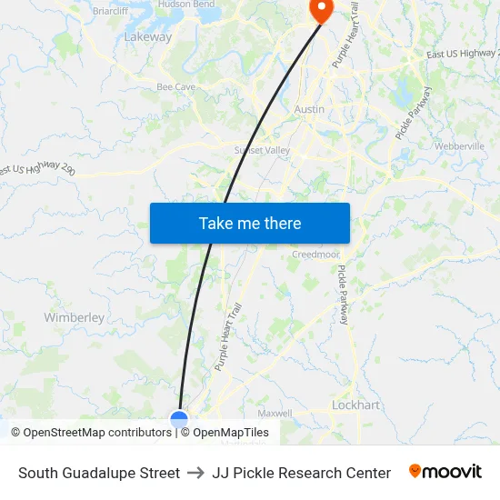 South Guadalupe Street to JJ Pickle Research Center map