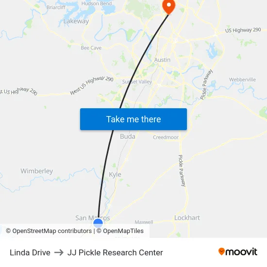 Linda Drive to JJ Pickle Research Center map