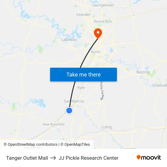 Tanger Outlet Mall to JJ Pickle Research Center map