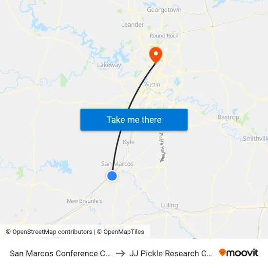 San Marcos Conference Center to JJ Pickle Research Center map