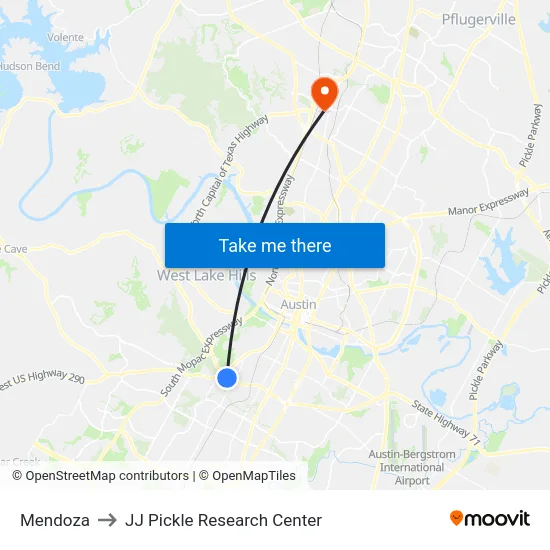 Mendoza to JJ Pickle Research Center map