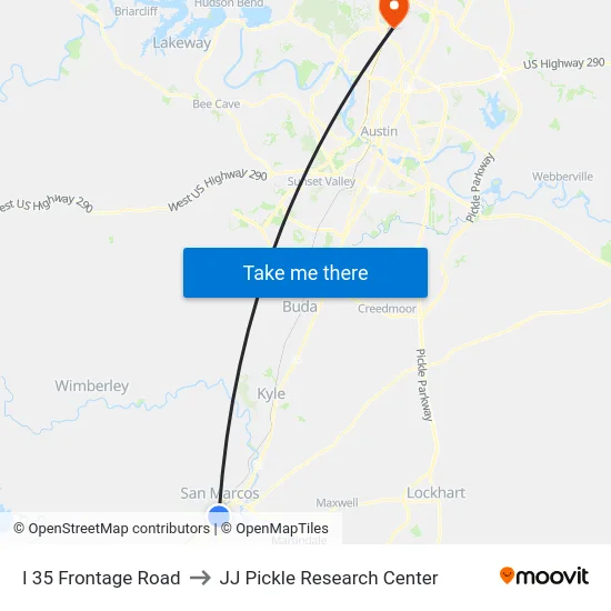 I 35 Frontage Road to JJ Pickle Research Center map