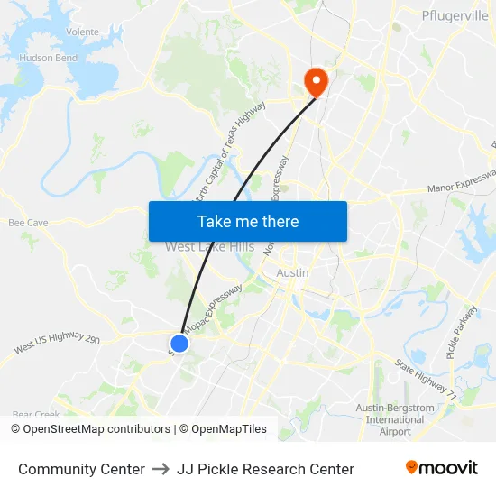 Community  Center to JJ Pickle Research Center map