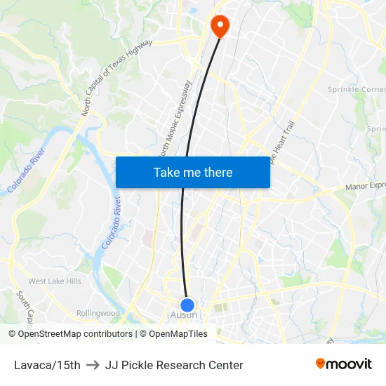 Lavaca/15th to JJ Pickle Research Center map