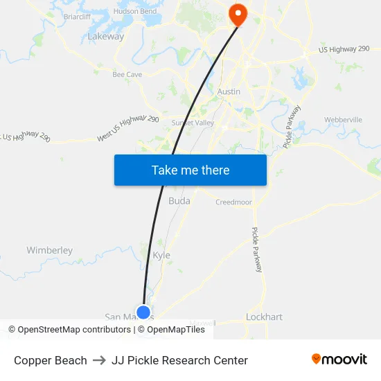 Copper Beach to JJ Pickle Research Center map